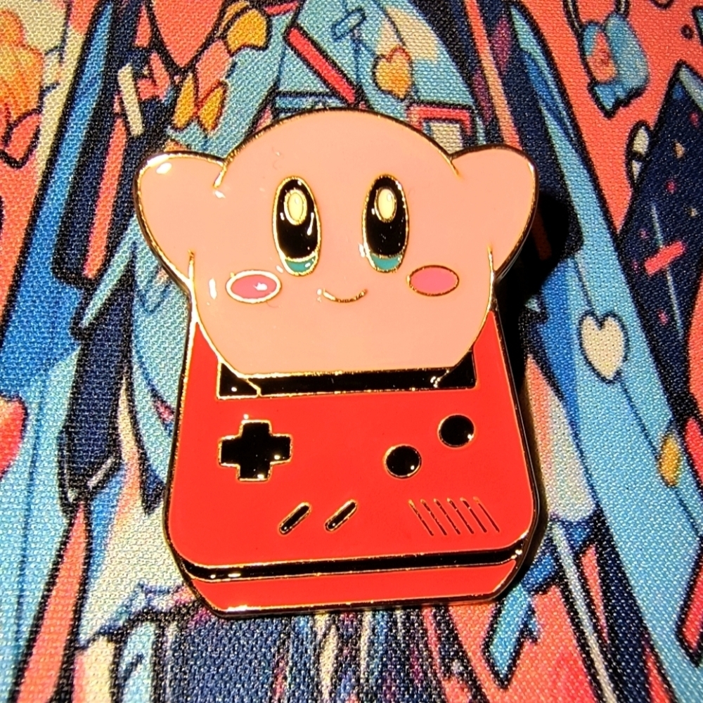 Women’s Accessories Unique Adorable Fun Pink Kirby on Red Game Boy Enamel Pin